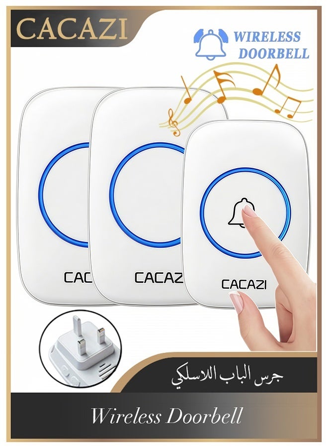 CACAZI Wireless Doorbell, IP44 Waterproof Doorbell, Cordless Doorbell with 60 Sounds and 5 Levels of Volume, Over 300 Meters Range, LED Flash, Calling Bell for Home, Hotel, Office and Villa, Warehouse and Anti-Theft, White - Image 1